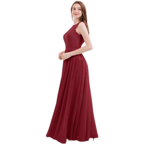 Babaroni NWT Tabitha Lace Bodice‎ Chiffon Skirt Long Dress-Burgundy Size 8 - Picture 4 of 7